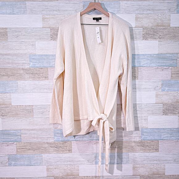ANN TAYLOR Tie Wrap Sweater Cream Long Sleeve Stretchy Womens XL - Picture 1 of 6